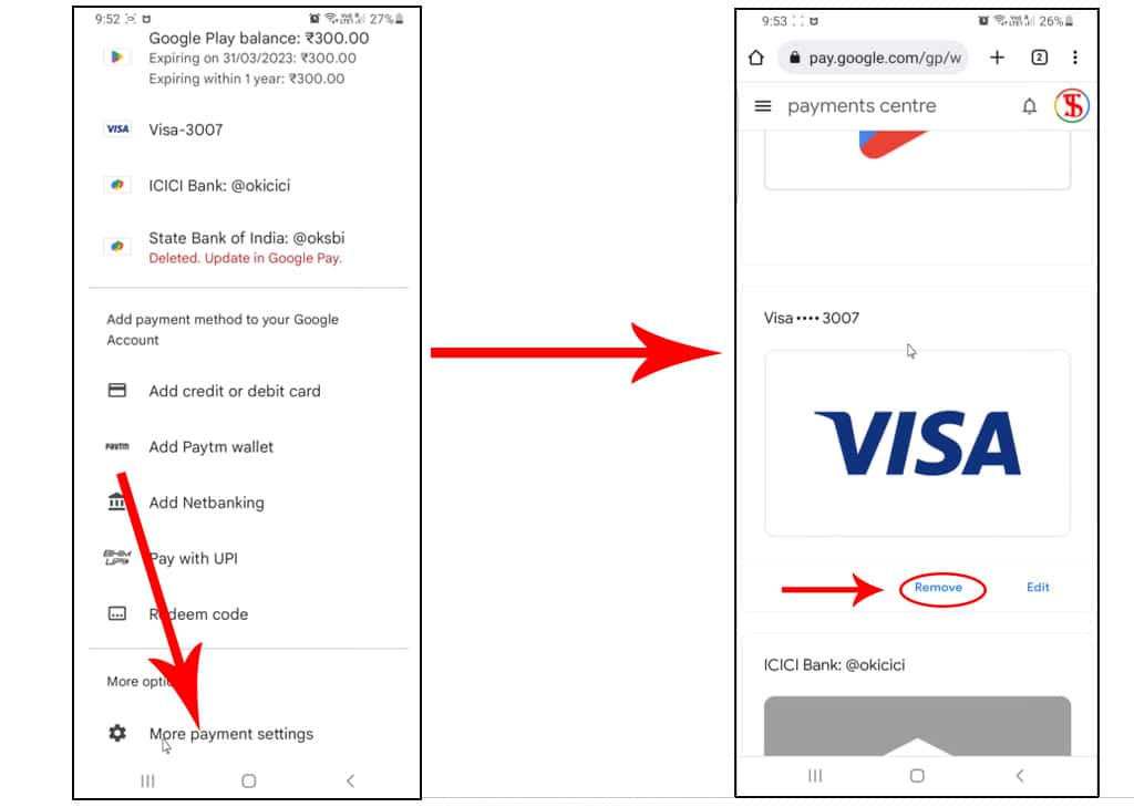 remove credit card from Google play store